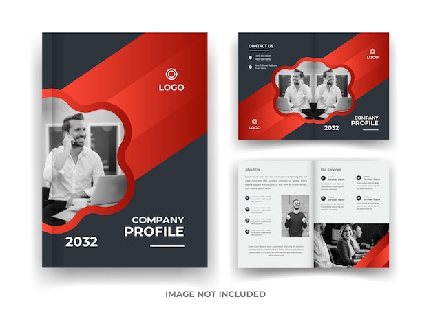 Vector red and black 04 page business brochure design and annual report and magazine template