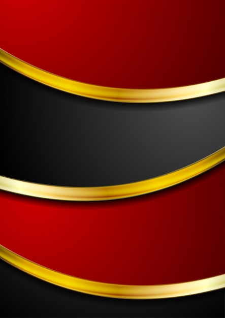 Red and black abstract background with golden waves