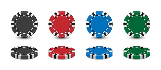 Vettore chip di poker rosso nero blu e verde isolato su sfondo bianco decorazione vettoriale realistica