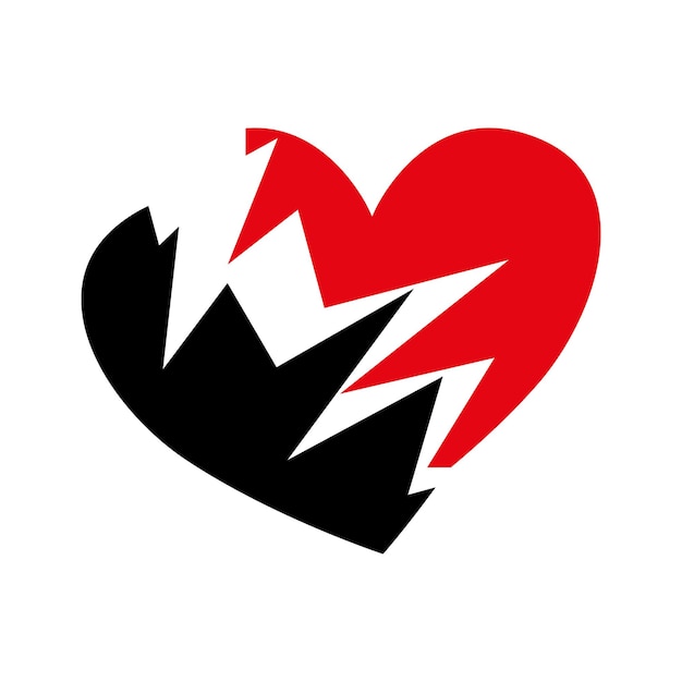 Red black broken heart. Flat icon for apps and websites.