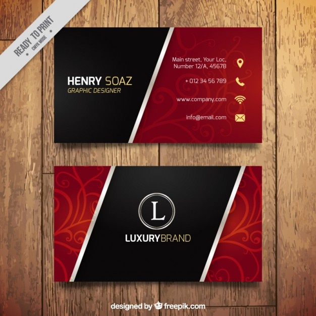 Red and black business card