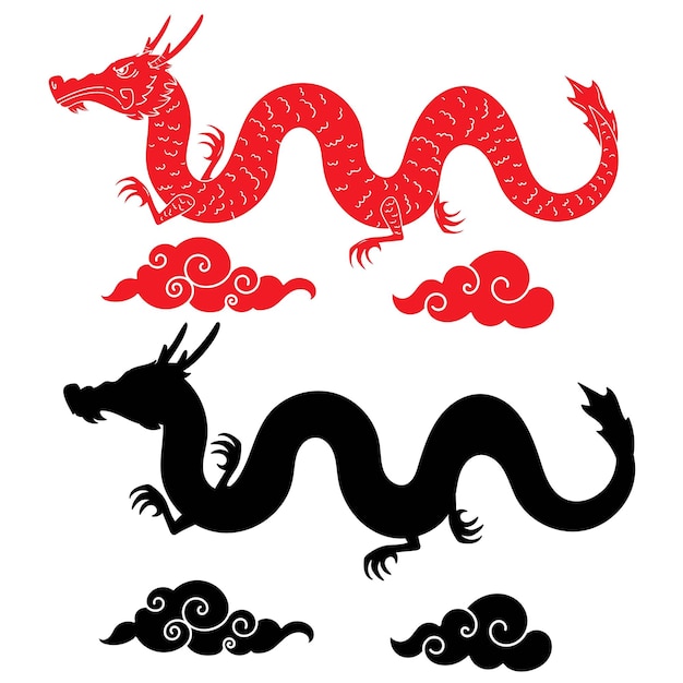 Vector red and black chinese new year dragon illustration 2024