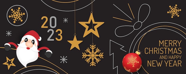 Vector red and black christmas background with border made of cutout gold foil stars and silver snowflakes