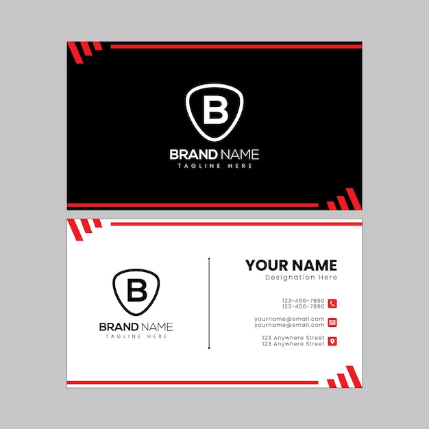 Red and Black Color Vector Business Card Template. Minimal Business Card Template For Your Company