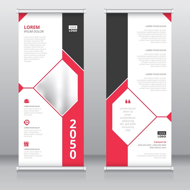 Red and black colored creative pop up banner design template