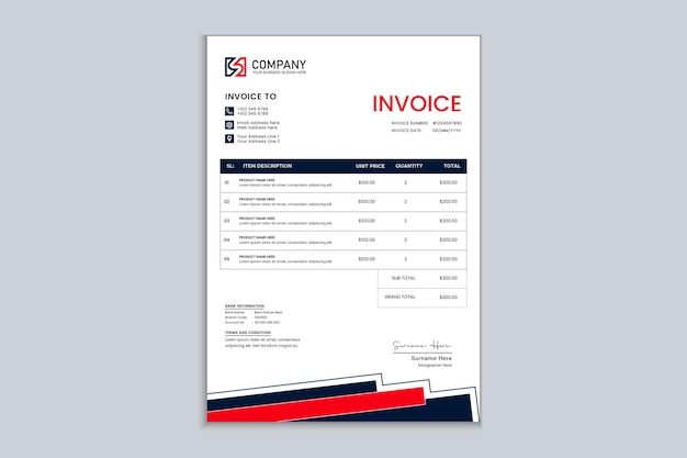 Red and black colored simple invoice template