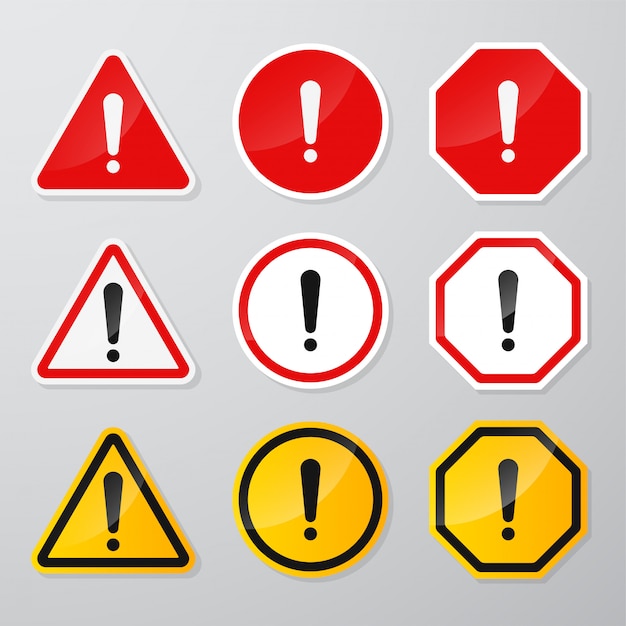 Vector red and black danger warning sign   with the exclamation mark in the middle