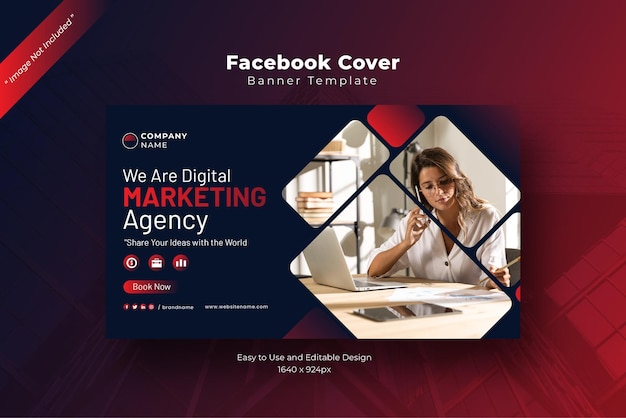 Copertina facebook dell'agenzia di marketing digitale rosso nero