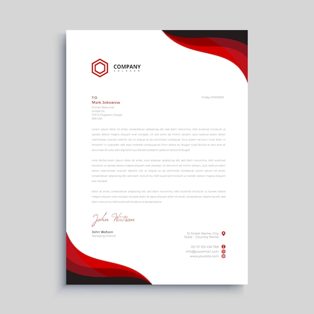 Red and black elegant letterhead design template 