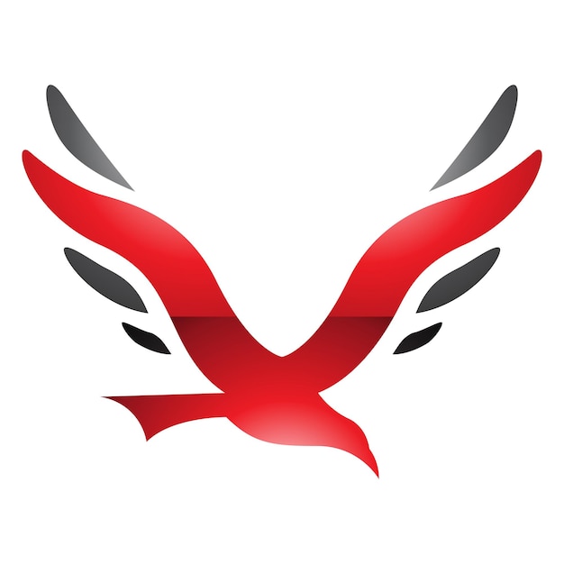 Vettore icona della lettera v rossa e nera lucida a forma di uccello su sfondo bianco