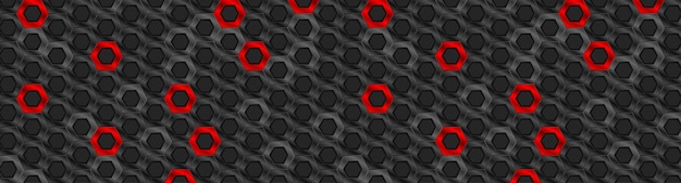 Red and black glossy hexagons tech abstract banner design Futuristic geometry background Vector illustration