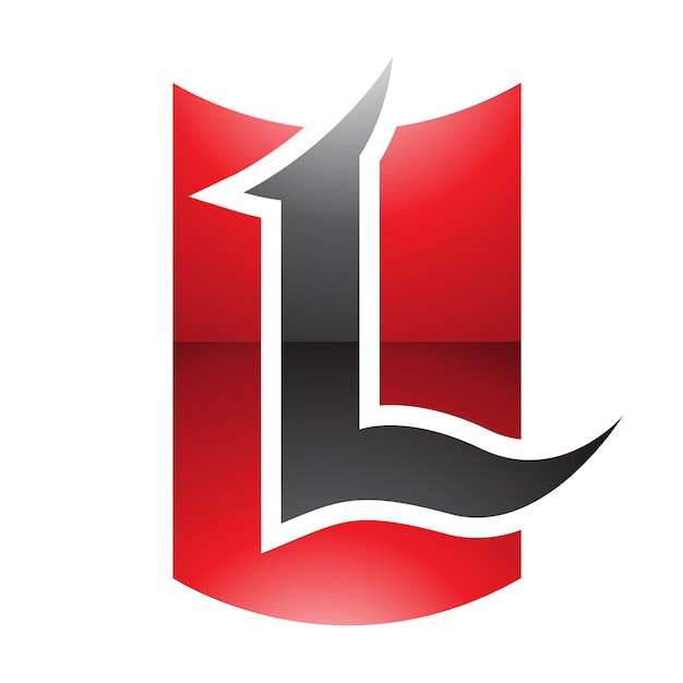 Vector red and black glossy shield shaped letter l icon