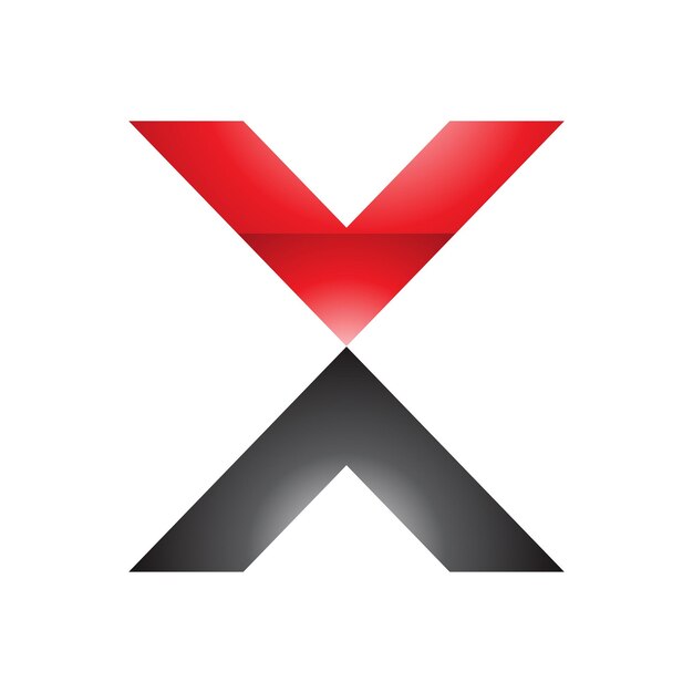 Vector red and black glossy v shaped letter x icon