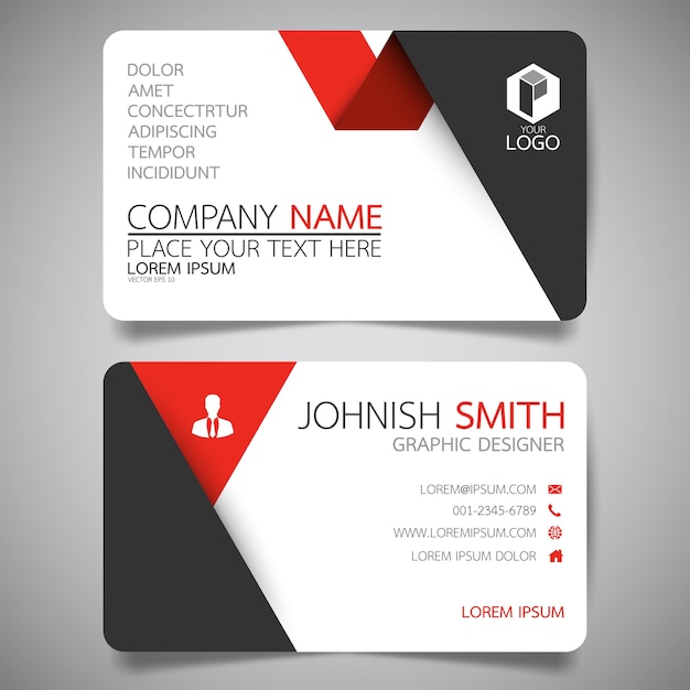 Red and black layout business card template.