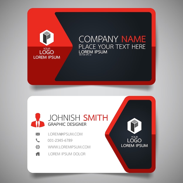 Vector red and black layout business card template.