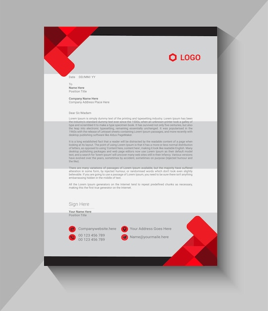 red and black letterhead design template