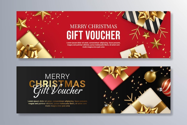 Red and black merry christmas gift voucher design template