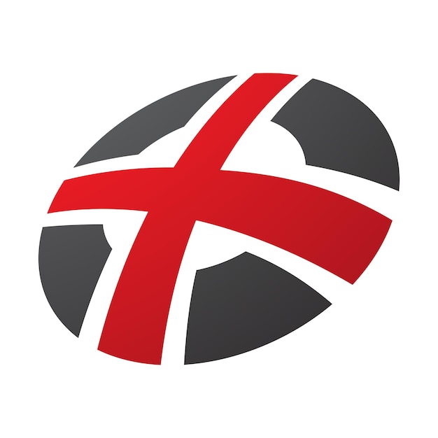 red and black round shaped letter x icon