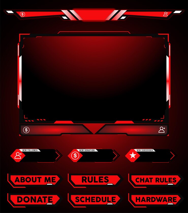 Vector red and black set of stream gaming element vector design