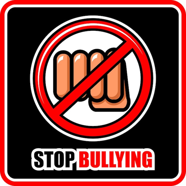 A red and black sign that says stop bullying.