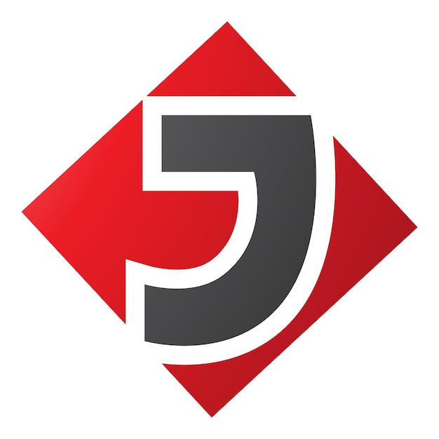 Vettore icona della lettera j a forma di diamante quadrato rosso e nero