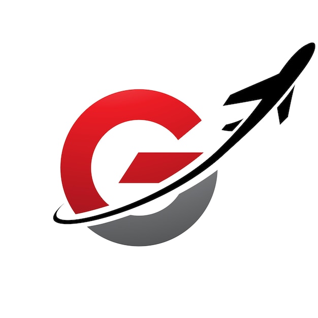 Red and Black Uppercase Small Letter G Icon with an Airplane