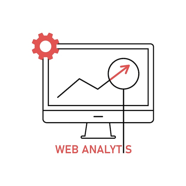 Rosso e nero web analytics icona concetto di analisi controllo area di lavoro successo supporto navigazione commercio isolato su sfondo bianco stile piatto tendenza moderno logo design illustrazione vettoriale