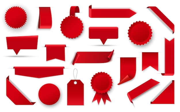 Вектор Красная пустая этикетка с ленточным баннером для продажи со скидкой и продвижением по службе
