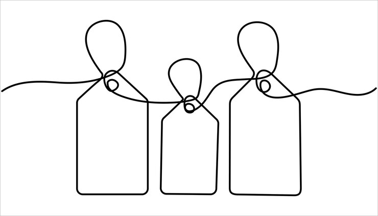 Vector red blank prize tag continuous one line drawing sale label one line art