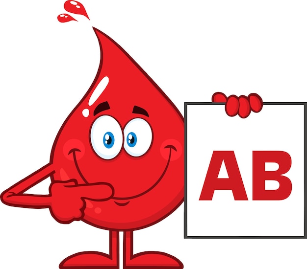 Red blood drop cartoon character show a board with blood type ab vector illustration