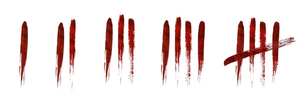 붉은 피 묻은 탈리 표시 카운트 또는 감옥 벽 카운터 표시 아이콘 손실 날짜 집계 숫자 계산