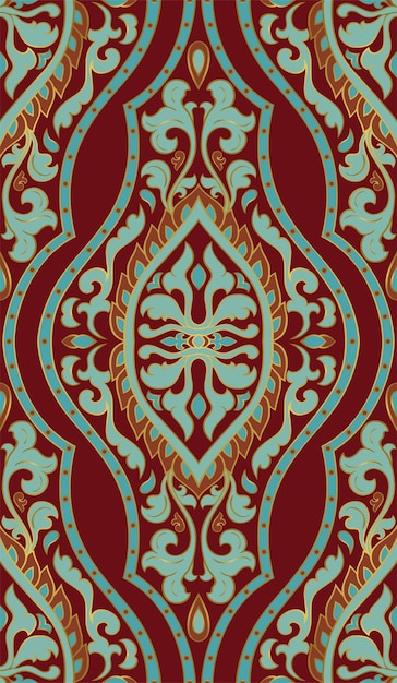 Vector red and blue abstract pattern. oriental template for textile.