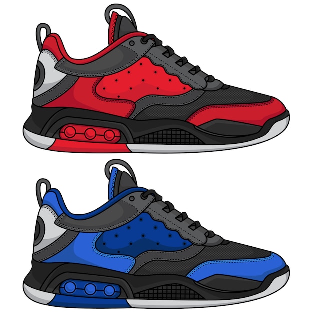 Red and blue  basketball shoes