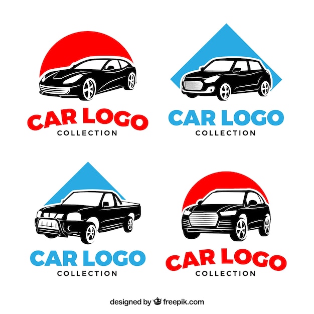 Red and blue car logo set