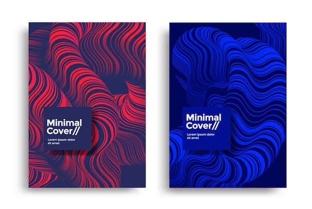 Red and blue color fluid wave. Duotone wavy line poster. Dynamic striped background.