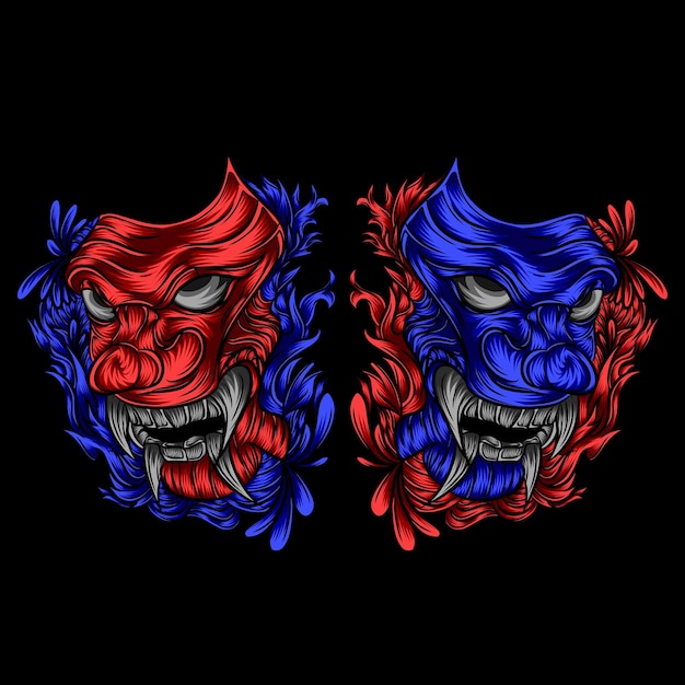 Vector red and blue devil mask vector