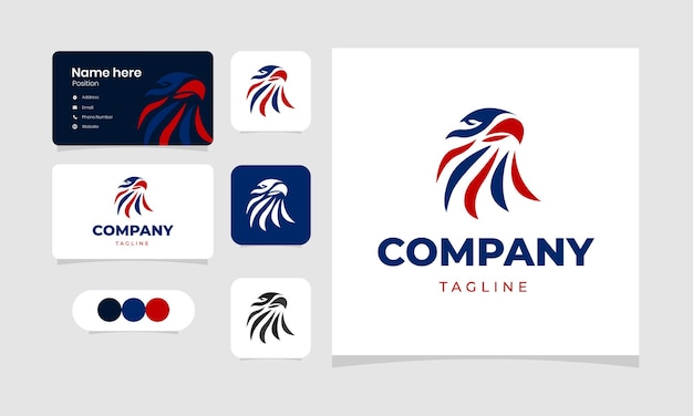 Red and Blue Eagle Head Logo and Business Card Vector Template