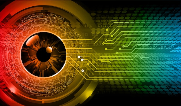 Red blue eye cyber circuit future technology concept background