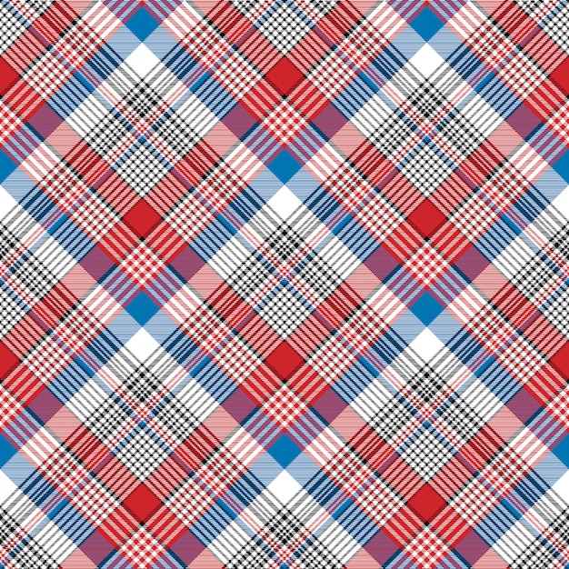 Red blue fabric texture check plaid seamless pattern