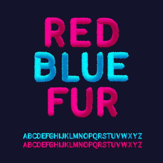 Red blue fur style alphabets