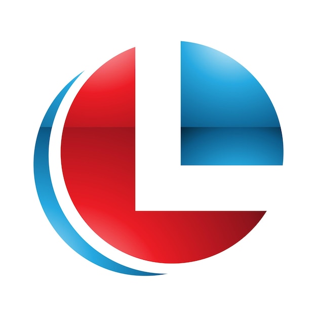 Vettore iconica a forma di cerchio lucido rosso e blu a forma di lettera l su sfondo bianco