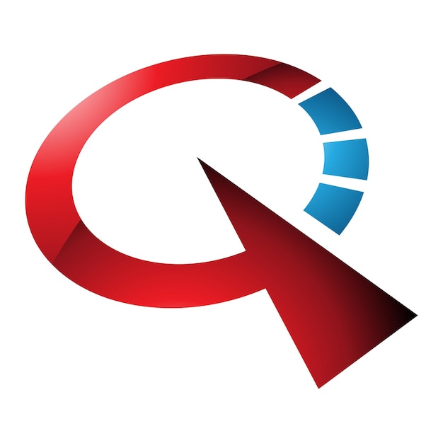 Красно-голубая блестящая икона в форме буквы Q на белом фоне