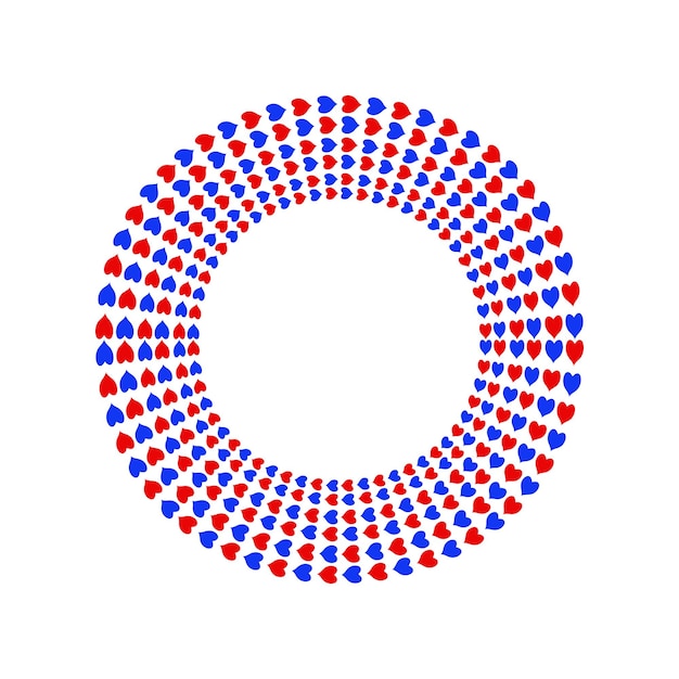 빨간색과 파란색 하트 디스코 서클. 디스코 하트 라운드.