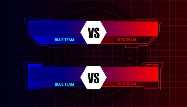 Red and blue hud callout boxes vs display information layout digital info frame element for text