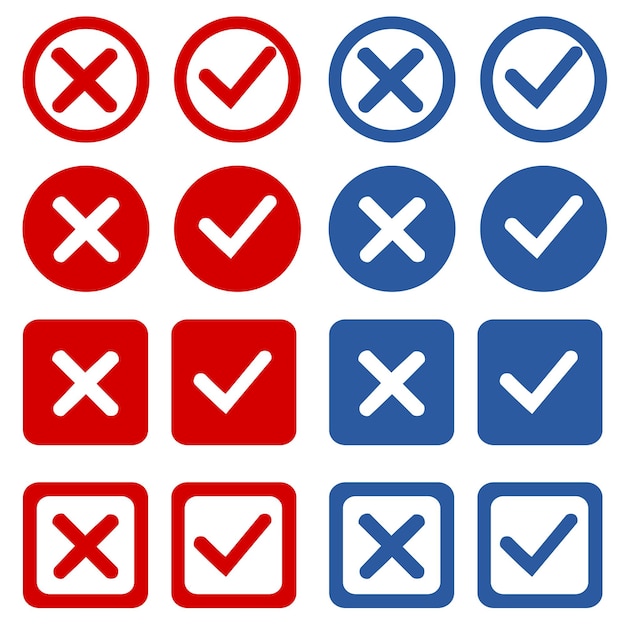 Vector red and blue icon of check mark buttons