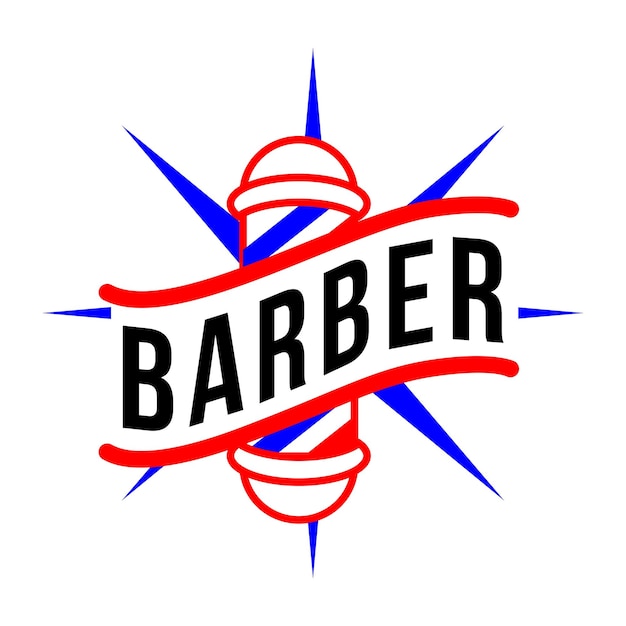 A red and blue logo that says barber on it