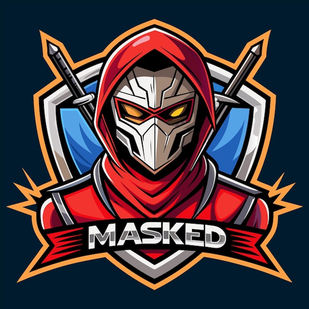 a red and blue mask with a red and blue logo on it