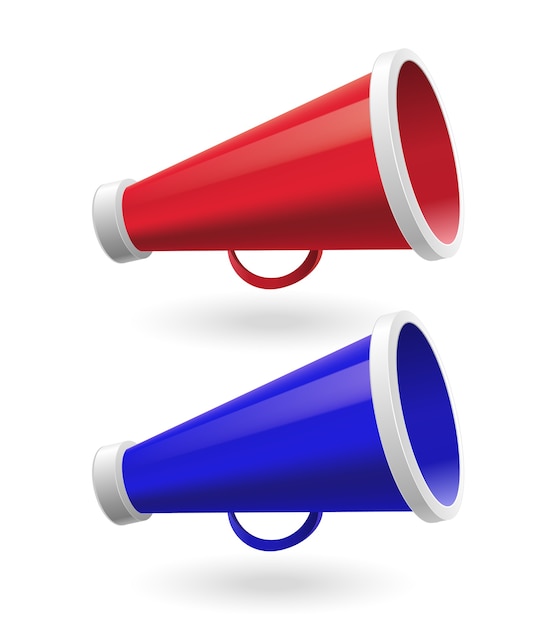 Red and blue megaphones isolated