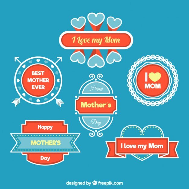 red and blue mother's day labels
