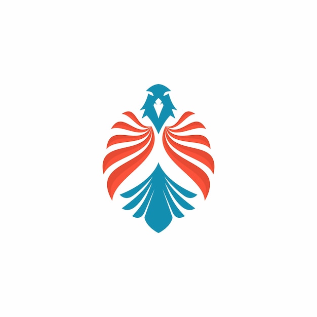 A red and blue phoenix logo with a white background